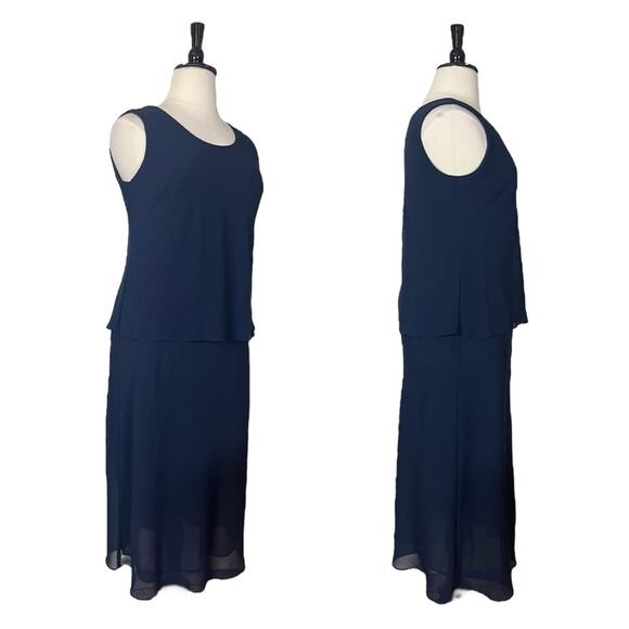 Jessica Howard Midi Jacket Dress Ruffle Front Chiffon Navy Blue Women’s Size 14W - Picture 9 of 13